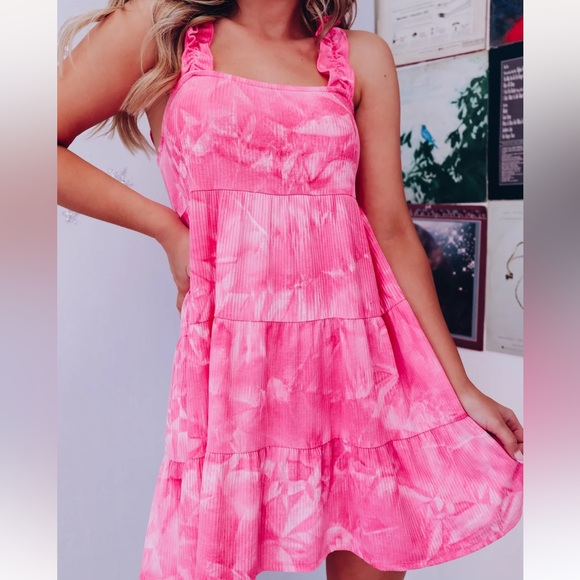 BiBi Dresses & Skirts - Whiskey Darling BiBi Pink Tie Dye Tiered Dress